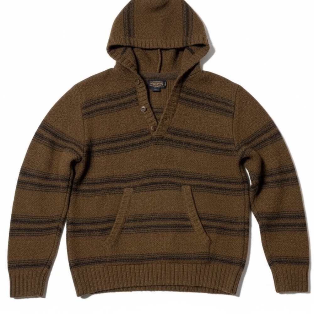 Pendleton Wool Alpaca Blend Baja Hoodie Sweater Brown Striped Pullover Medium
